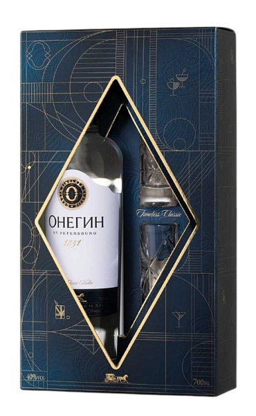 Водка Онегин в подарочной упаковке с 2 рюмками 40% 0.7л