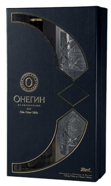 Водка Онегин в подарочной упаковке с 2 бокалами 40% 0.7л